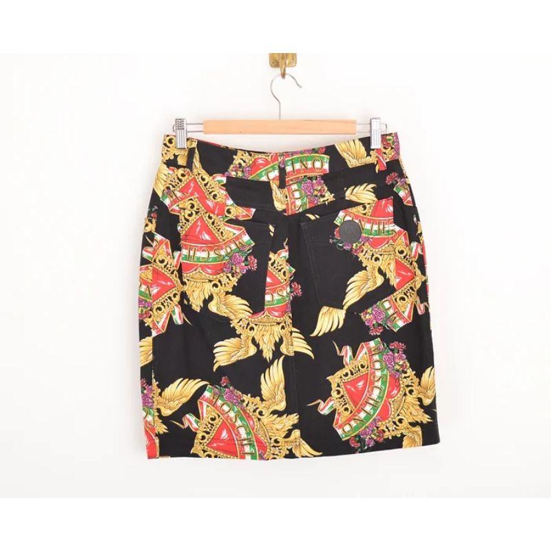 1990's Vintage Moschino Sacred Heart Baroque Pattern Mini Skirt For Sale 1