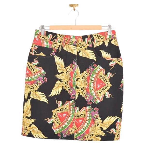 1990's Vintage Moschino Sacred Heart Baroque Pattern Mini Skirt For Sale