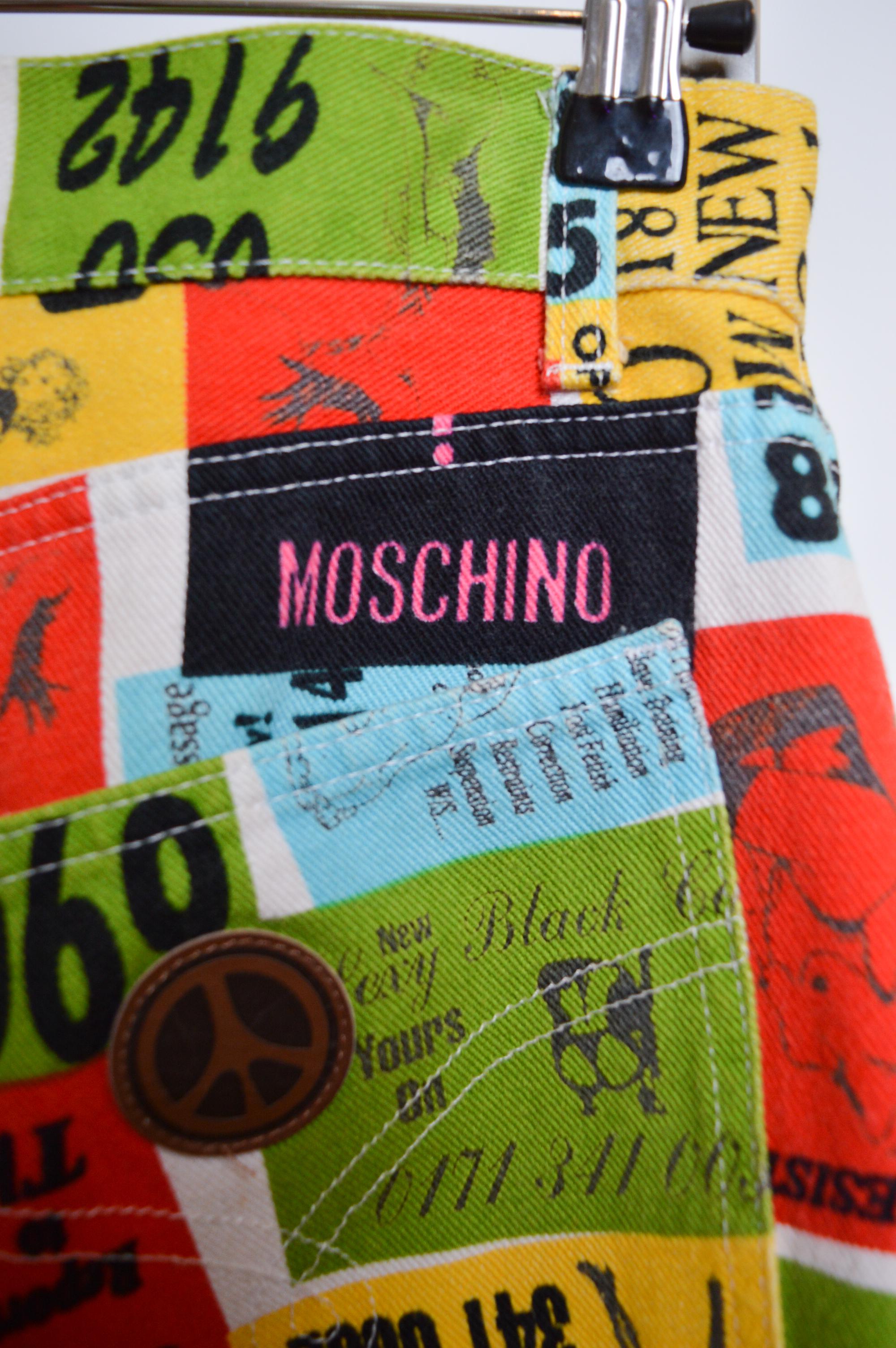 1990's Vintage MOSCHINO Safe Sex - Rare Colourful Pin Up Jeans - Trousers For Sale 6