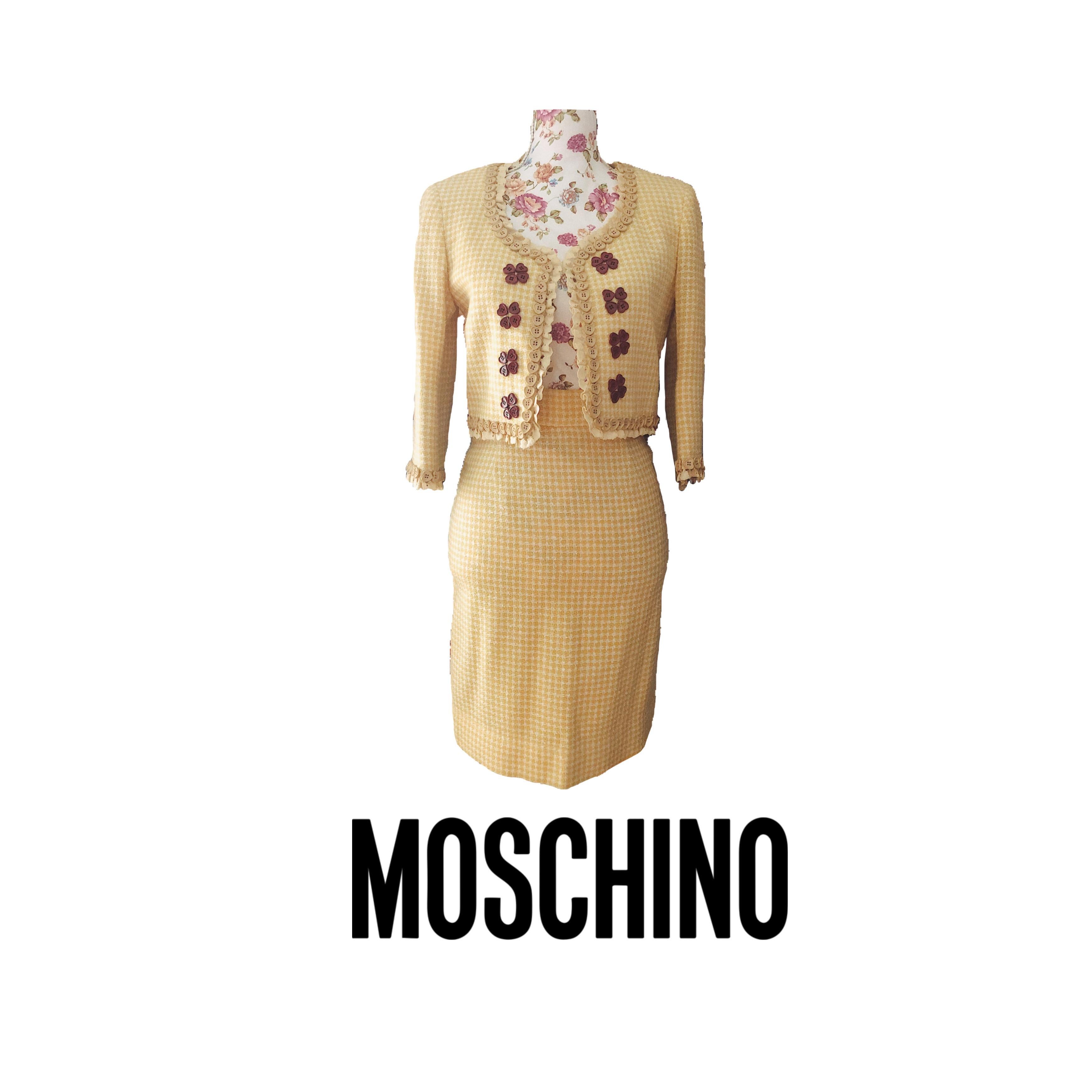 Beige 1990s Vintage Moschino skirt suit 