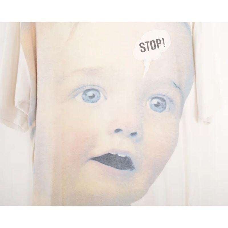 Beige 1990's Vintage Moschino 'Stop!' Baby Face Graphic Print T Shirt For Sale