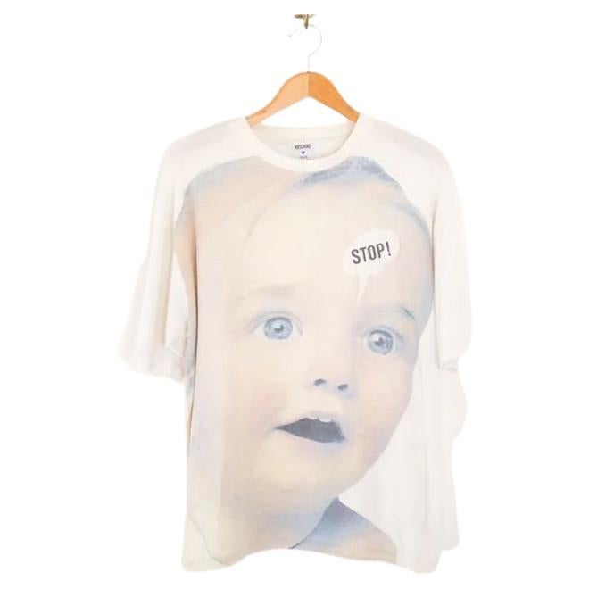 1990's Vintage Moschino 'Stop!' Baby Face Graphic Print T Shirt For Sale