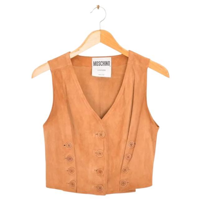 1990's Vintage Moschino Tan Suede Leather Waistcoat vest For Sale