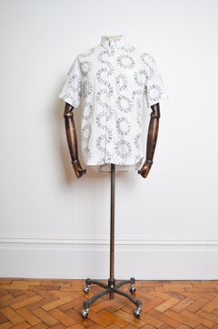 1990's Vintage MOSCHINO White Cotton repeat print Short Sleeve Ibiza Shirt