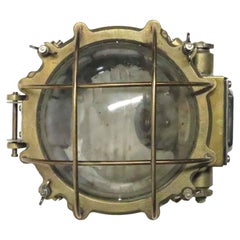 1990s Vintage Nautical Caged Brass Hallway Ship Light