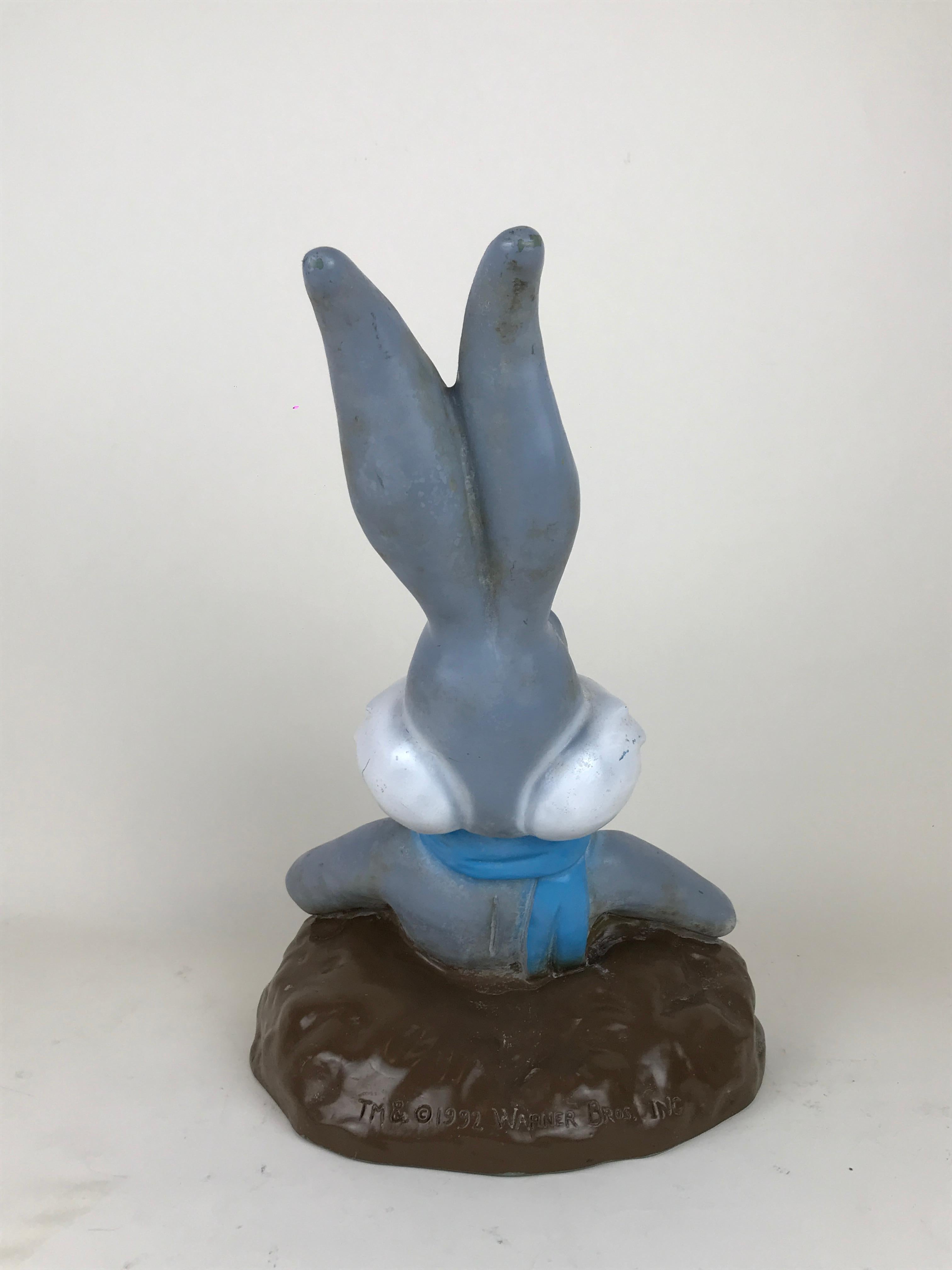 Mid-Century Modern 1990s Vintage Plastic Sculpture of Warner Bros' Bugs Bunny Eating a Carrot  For Sale
