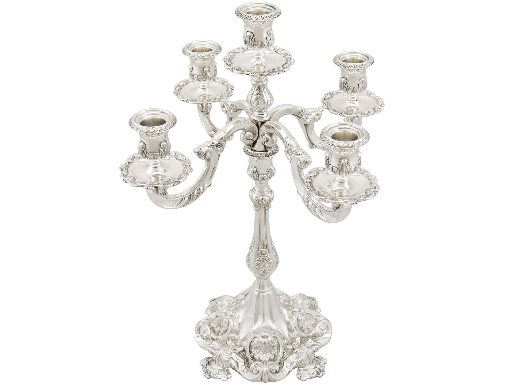 Late 20th Century 1990s Vintage Portuguese Sterling Silver Five-Light Candelabrum