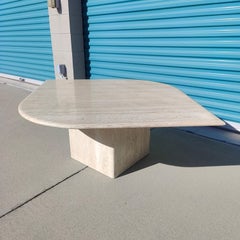 1990s Vintage Postmodern Cat-Eye Travertine Coffee Table