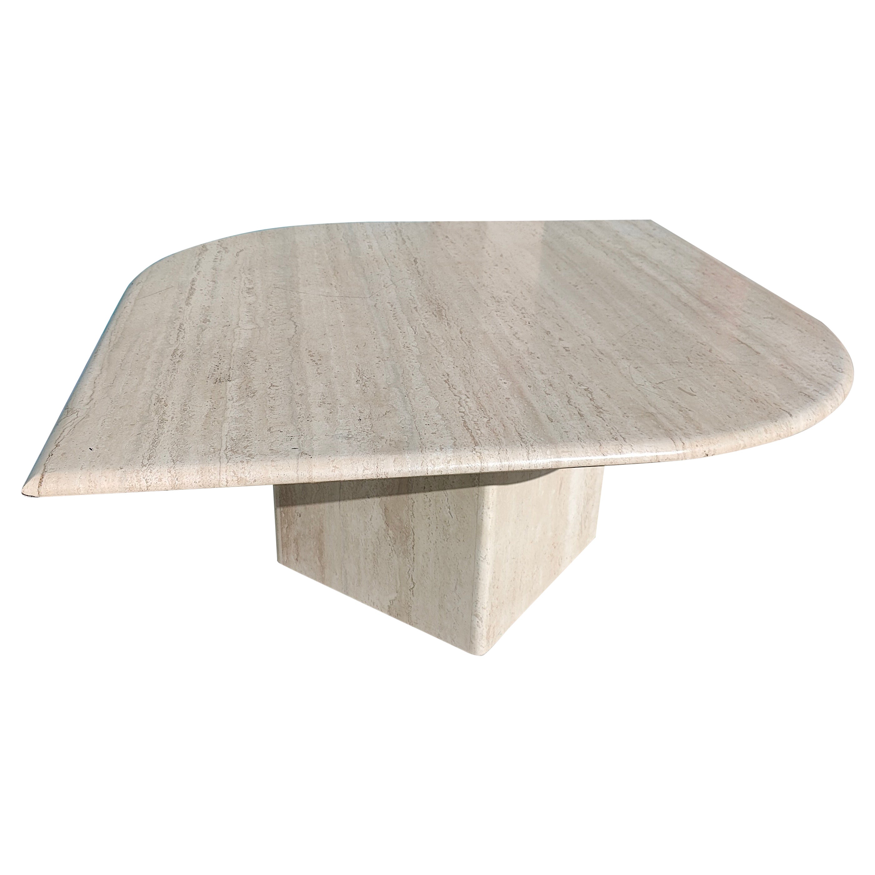 Mesa de centro de travertino postmoderna vintage de los años 90 con forma de ojo de gato