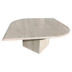 1990s Vintage Postmodern Cat-Eye Travertine Coffee Table