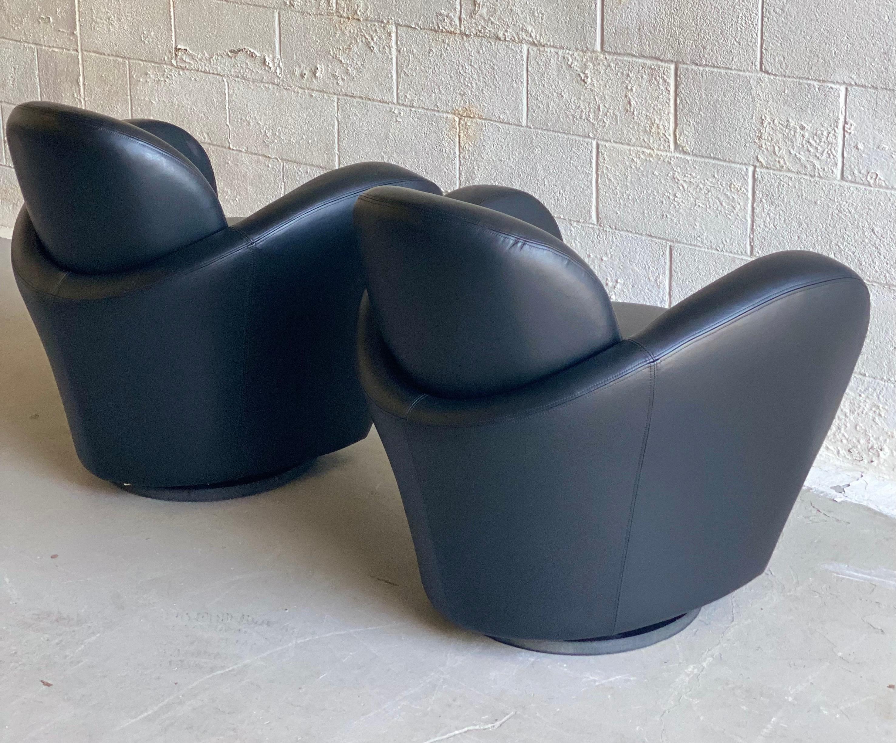 Leather 1990s Vintage Preview Wrap Around Barrel Swivel Chairs, Set of 4 