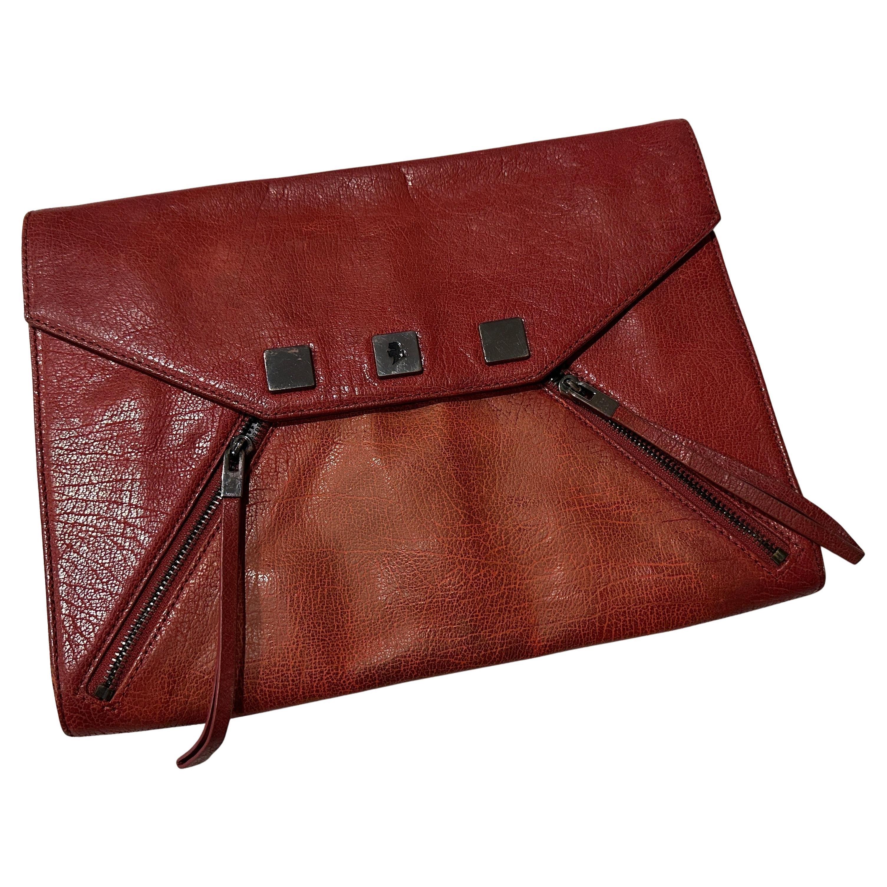 1990s Vintage Red Leather Karl Lagerfeld Envelope Bag