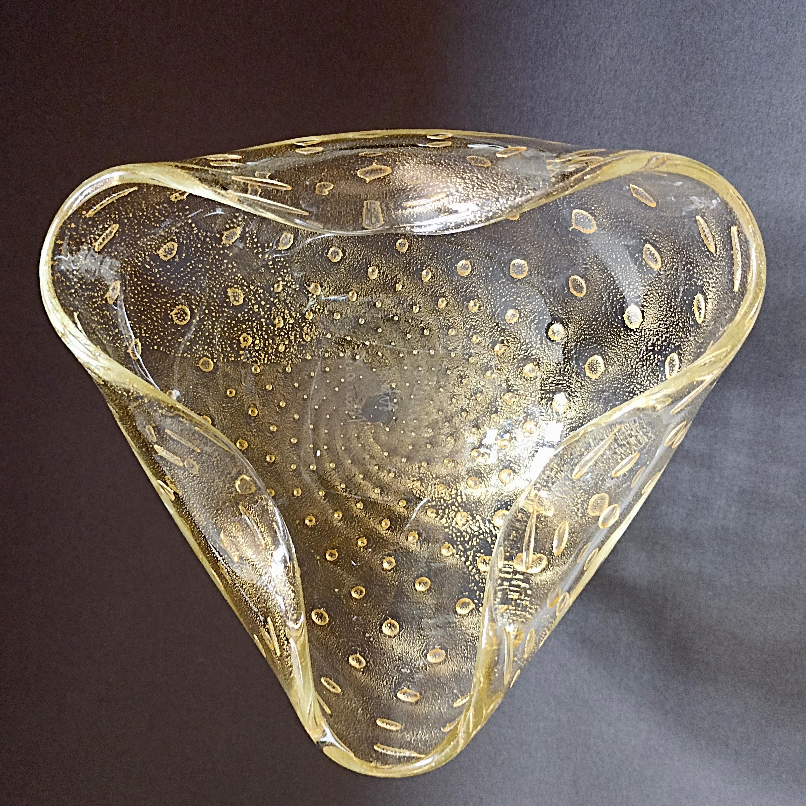 Gold 1990s Serenella Art Murano Bulicante glass vintage ashtray/pocket emptier. For Sale