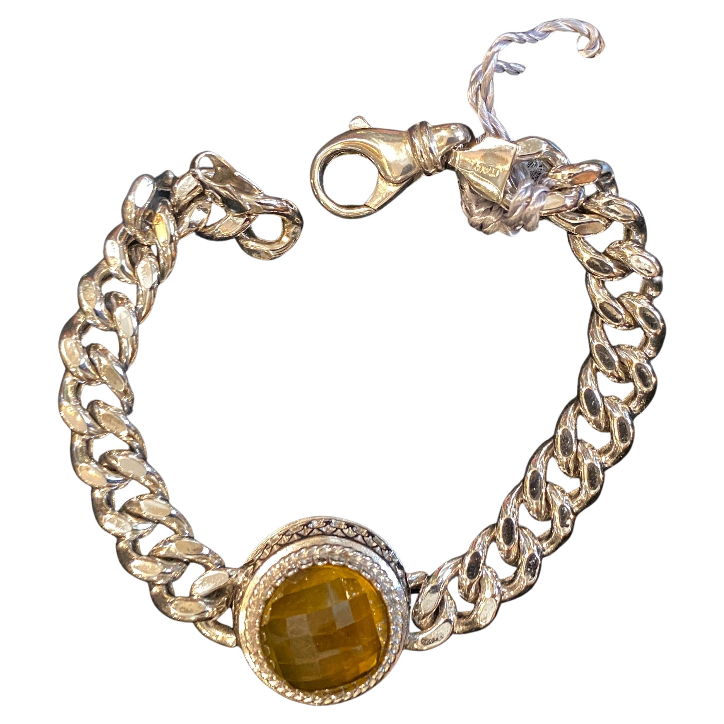 1990s Vintage Sterling Silver and Briolette Quartz Chain Bracelet by Anomis For Sale