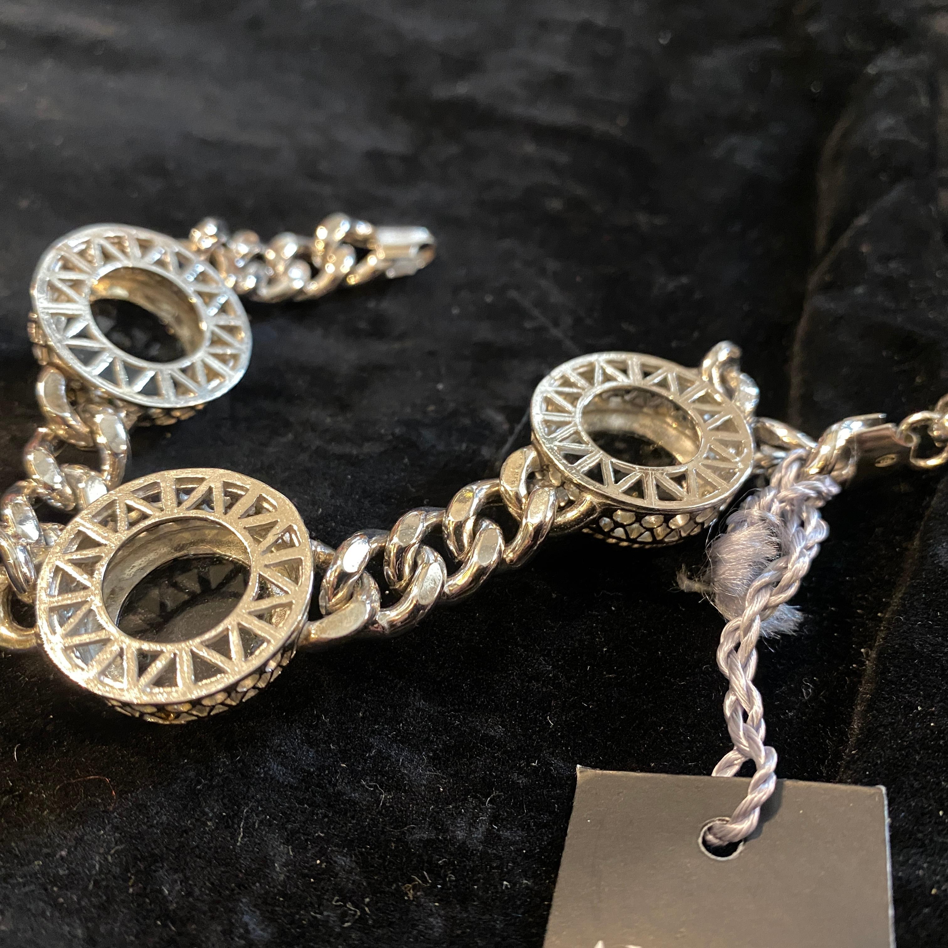 1990er Jahre Vintage Sterling Silber und Onyx Kette Armband von Anomis (Cabochon) im Angebot