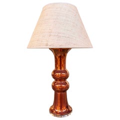 1990s Vintage Table Lamp in Copper-colored Ceramic with Raffia Shade