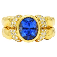 1990's Vintage Tanzanite Diamond 18 Karat Gold Gemstone Band Ring