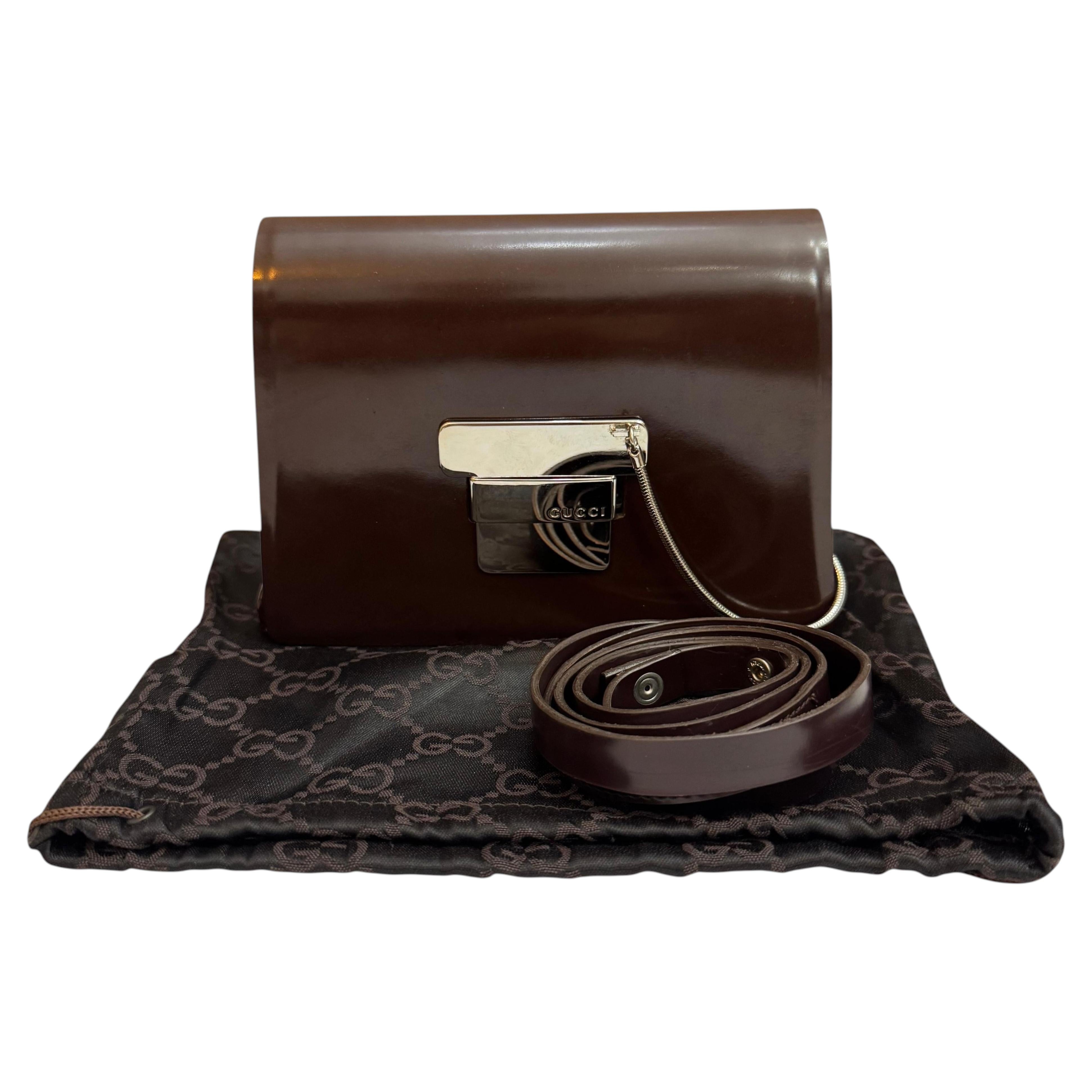 1990s Vintage Tom Ford-era GUCCI Mini Leather Shoulder Bag Brown