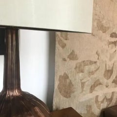 1990s Vintage Torched Copper Gourd-Shaped Table Lamp on Acrylic Base with Shade