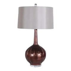 1990s Vintage Torched Copper Gourd-Shaped Table Lamp on Acrylic Base with Shade