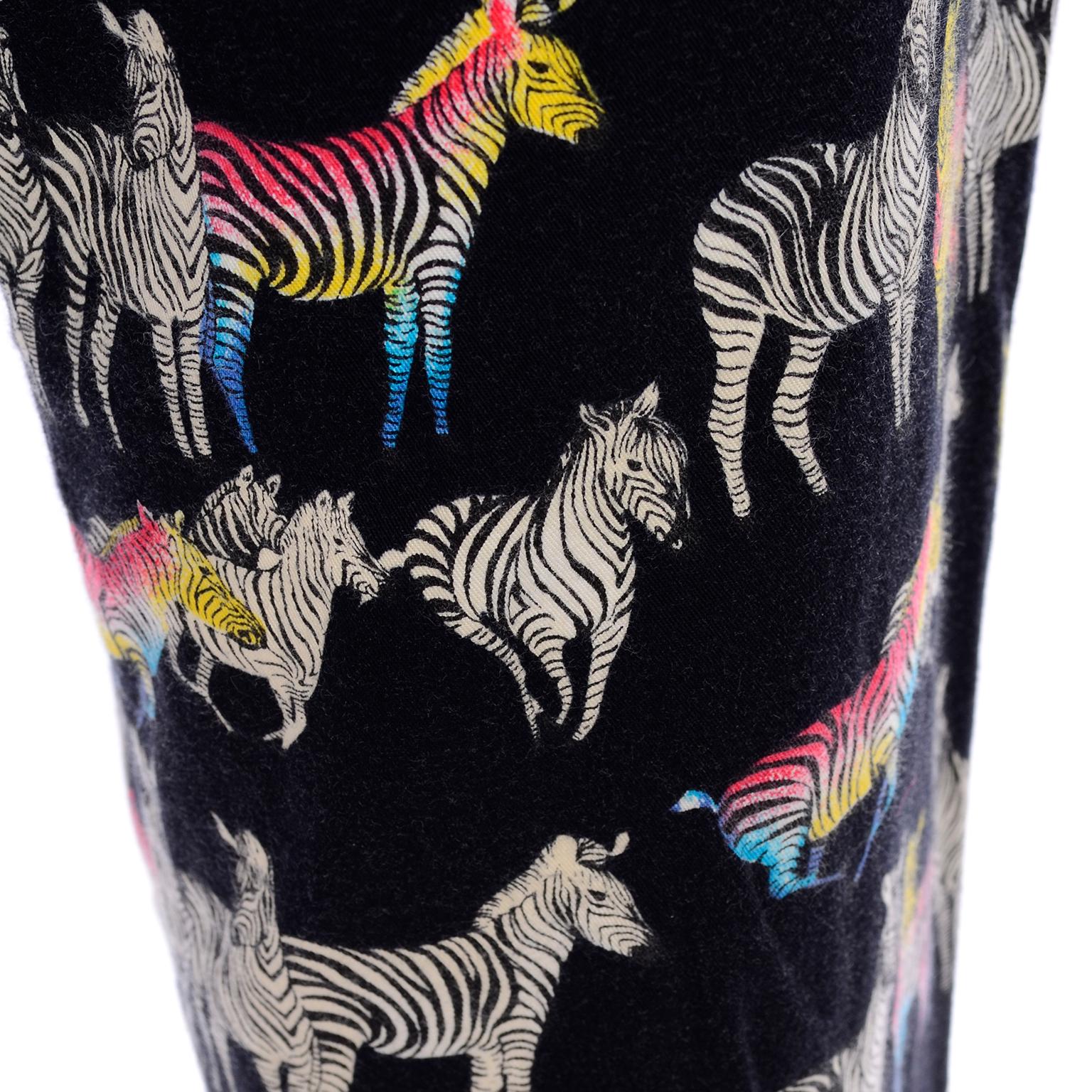 1990s Vintage Versace Jeans Couture Black Pants in Ombre Rainbow Zebra Print For Sale 5