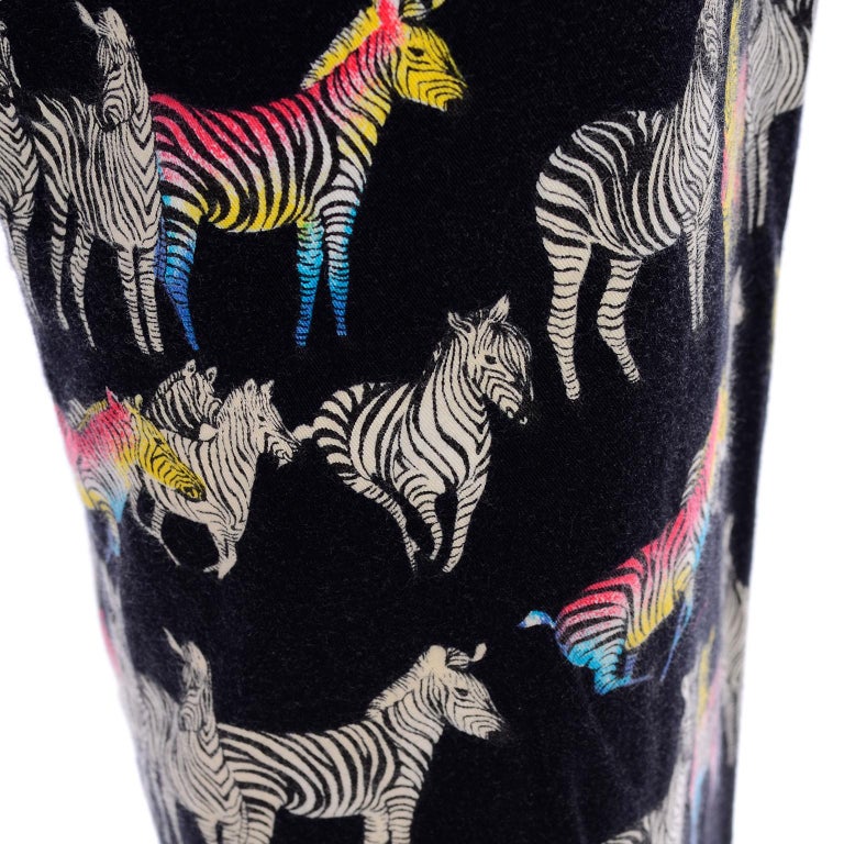 1990s Vintage Versace Jeans Couture Black Pants in Ombre Rainbow Zebra Print For Sale 8