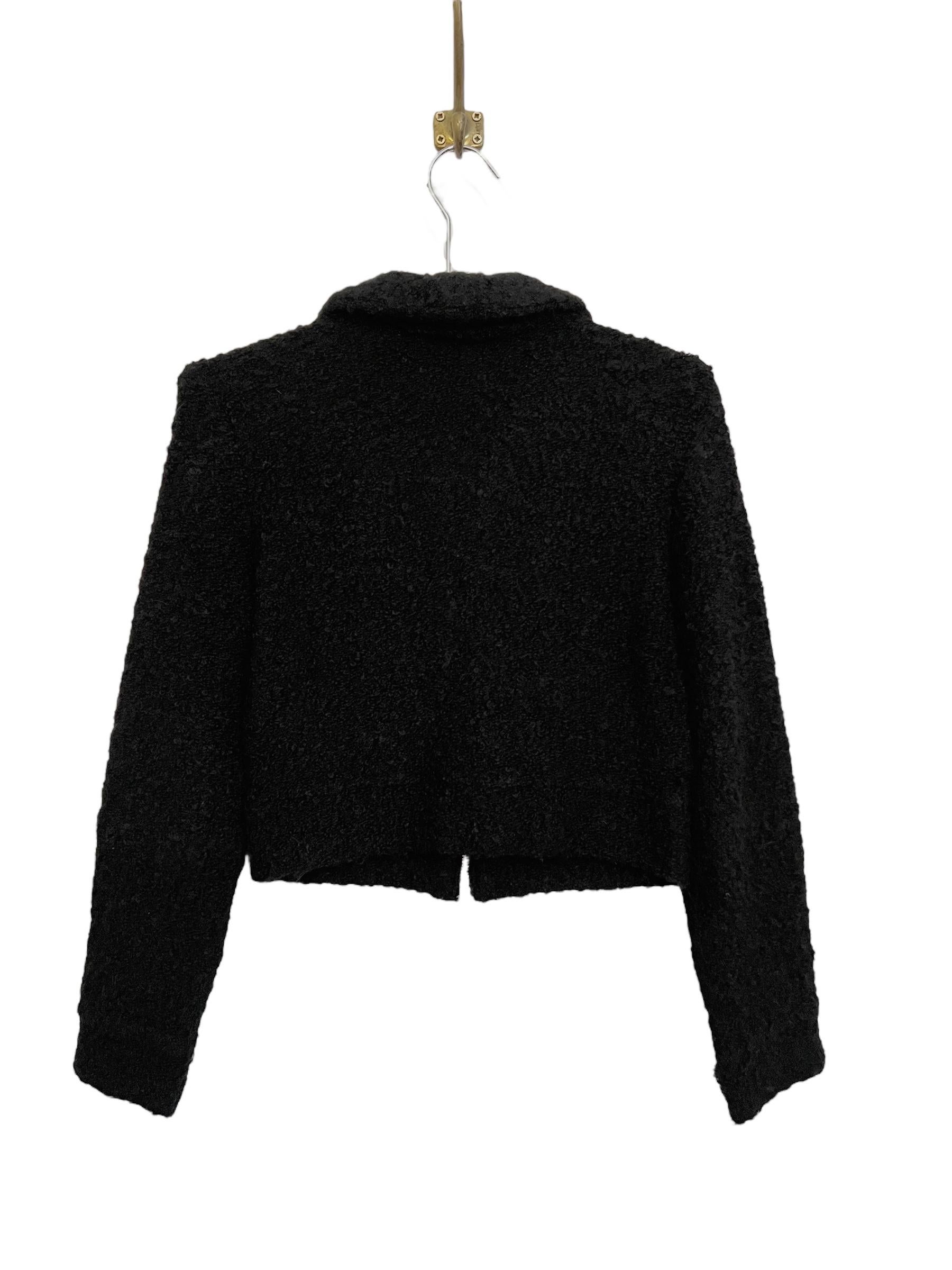 1990's Vintage Versace Jeans Couture Fuzzy Black Cropped Knitted Cardigan 1