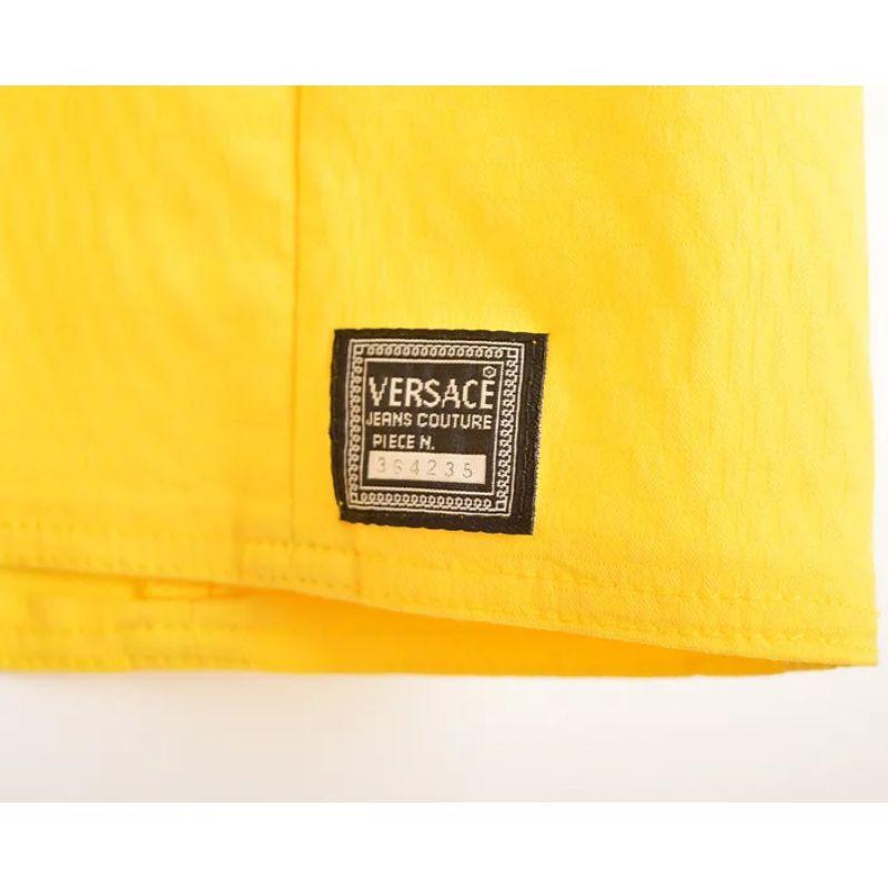 1990's Vintage Versace Jeans Couture Yellow Mini Zip down Body Con Dress For Sale 1