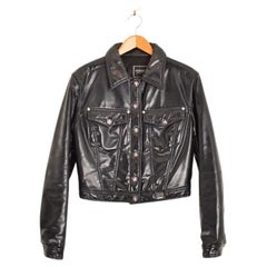 1990's Vintage Versace Latex Black Wet Look Cropped Jacket