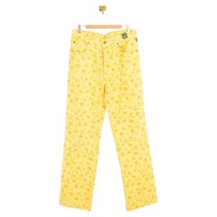 1990's Vintage Versace Yellow Daisy floral Pattern high waisted Jeans