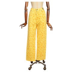 1990's Vintage Versace Amarillo Daisy floral Pattern pantalones vaqueros de cintura alta