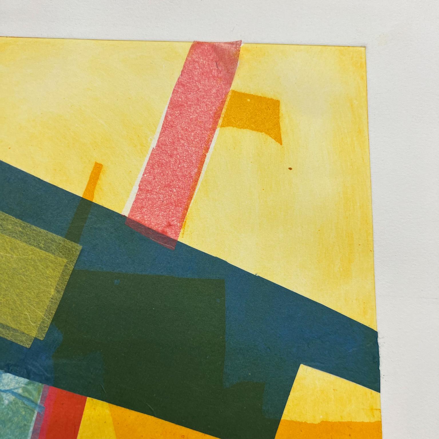 Moderne Œuvre d'art à imprimé cubiste jaune vif des années 1990 en vente