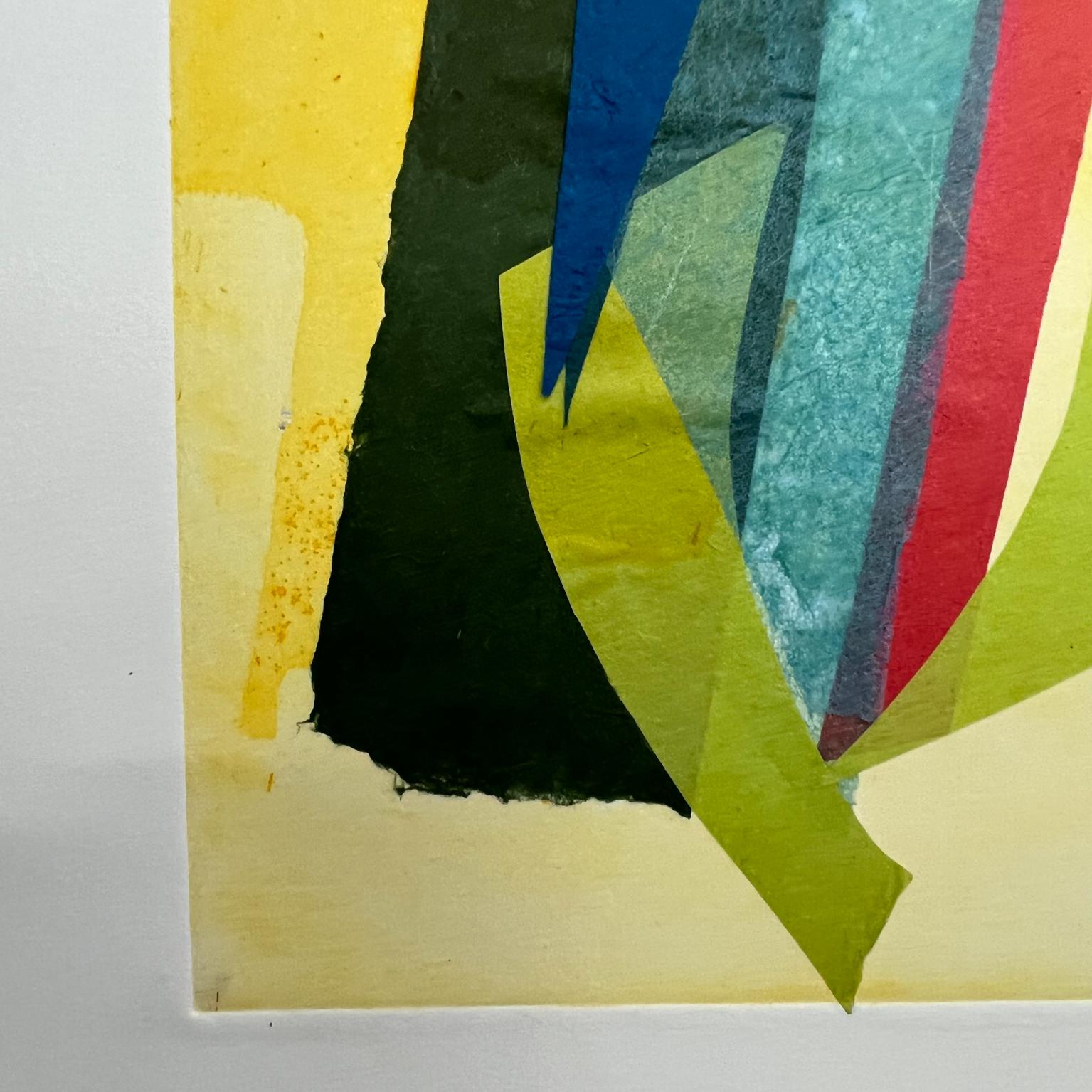 Fin du 20e siècle Œuvre d'art à imprimé cubiste jaune vif des années 1990 en vente