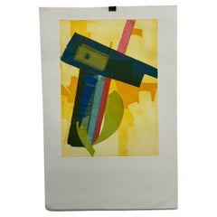 Œuvre d'art à imprimé cubiste jaune vif des années 1990