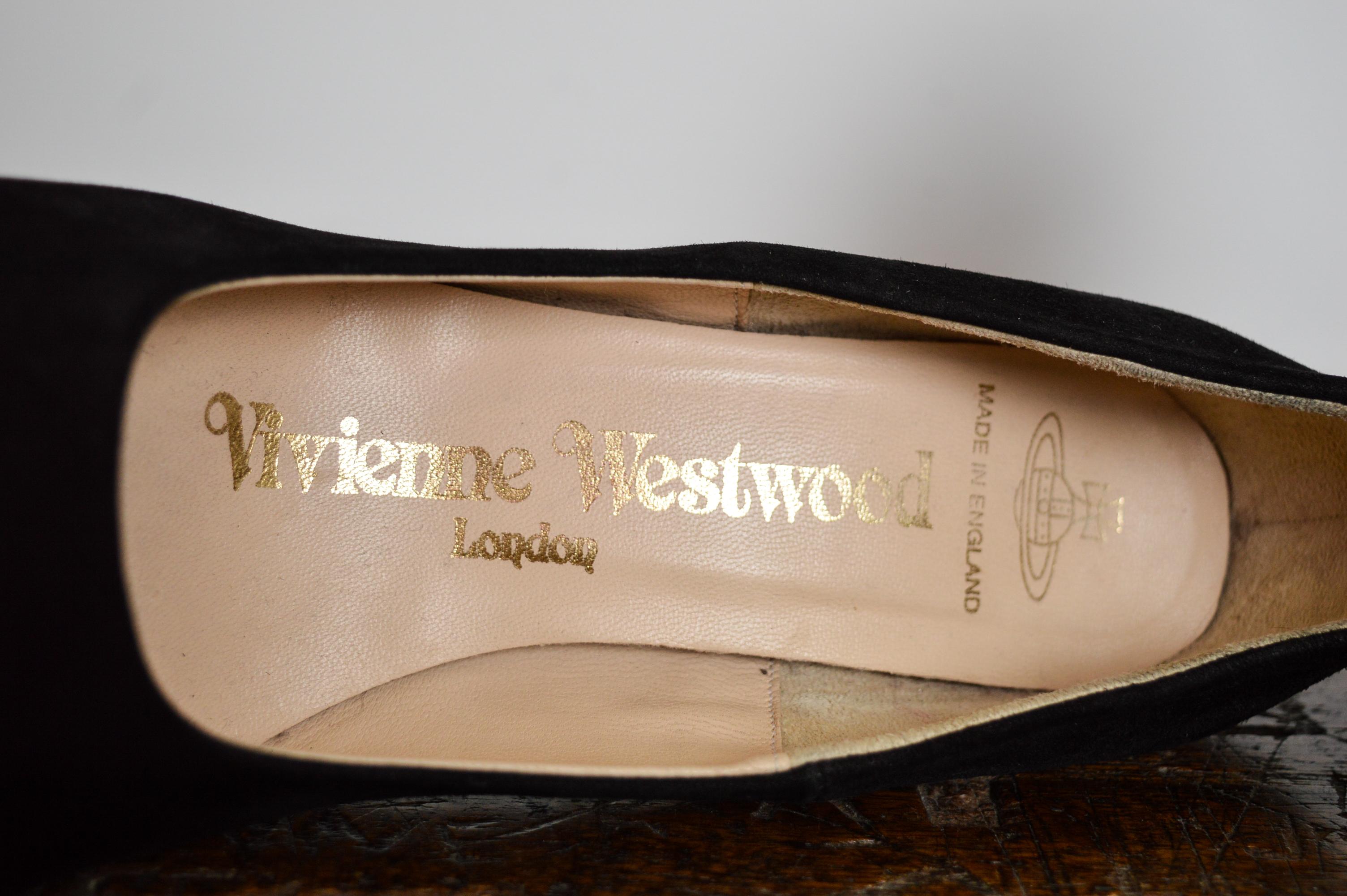 1990's Vintage Vivienne Westwood black suede Animal toe high heels court shoes 7