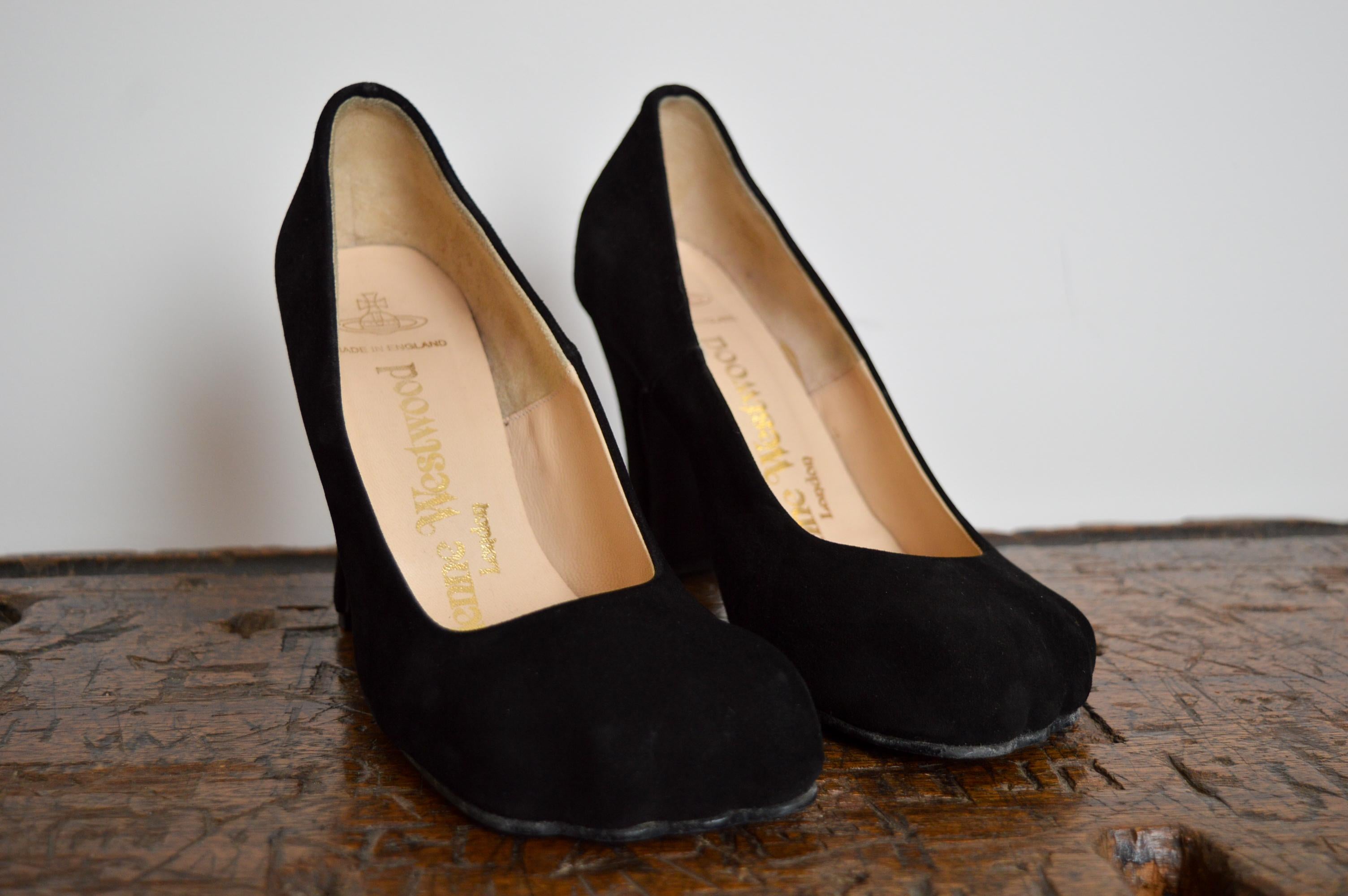 1990's Vintage Vivienne Westwood black suede Animal toe high heels court shoes In Good Condition In Sheffield, GB