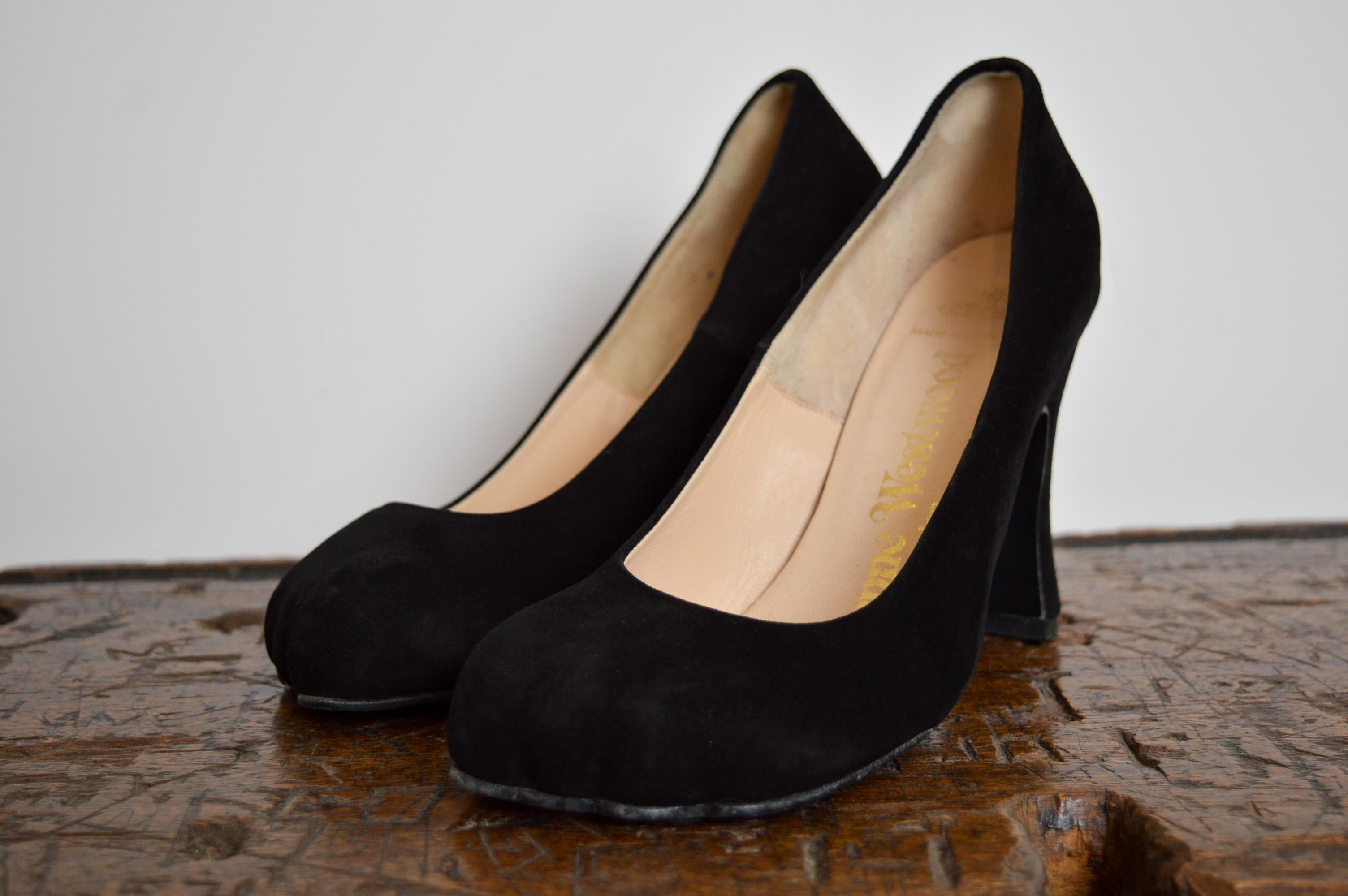 1990's Vintage Vivienne Westwood black suede Animal toe high heels court shoes 1