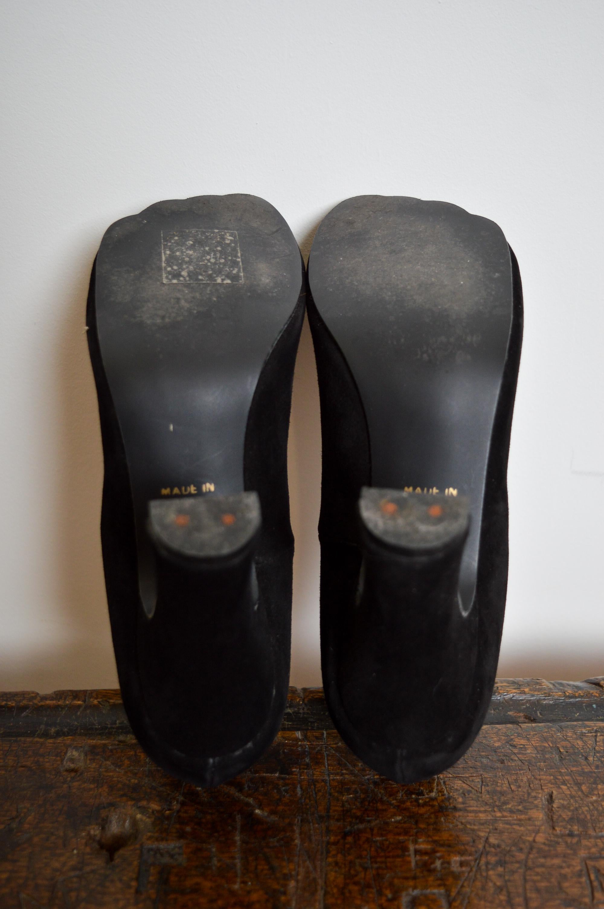 1990's Vintage Vivienne Westwood black suede Animal toe high heels court shoes 2