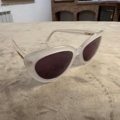 1990s Vintage White And Purple Lens Cat Eye Sunglasses by Blumarine