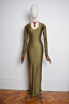 1990's Vintage XÜLY BET Khaki Green Long sleeve Body Con Maxi Technical Dress