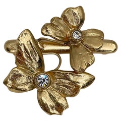 1990s Vintage Yves Saint Laurent Gold Tone Two Butterfly Bar Brooch