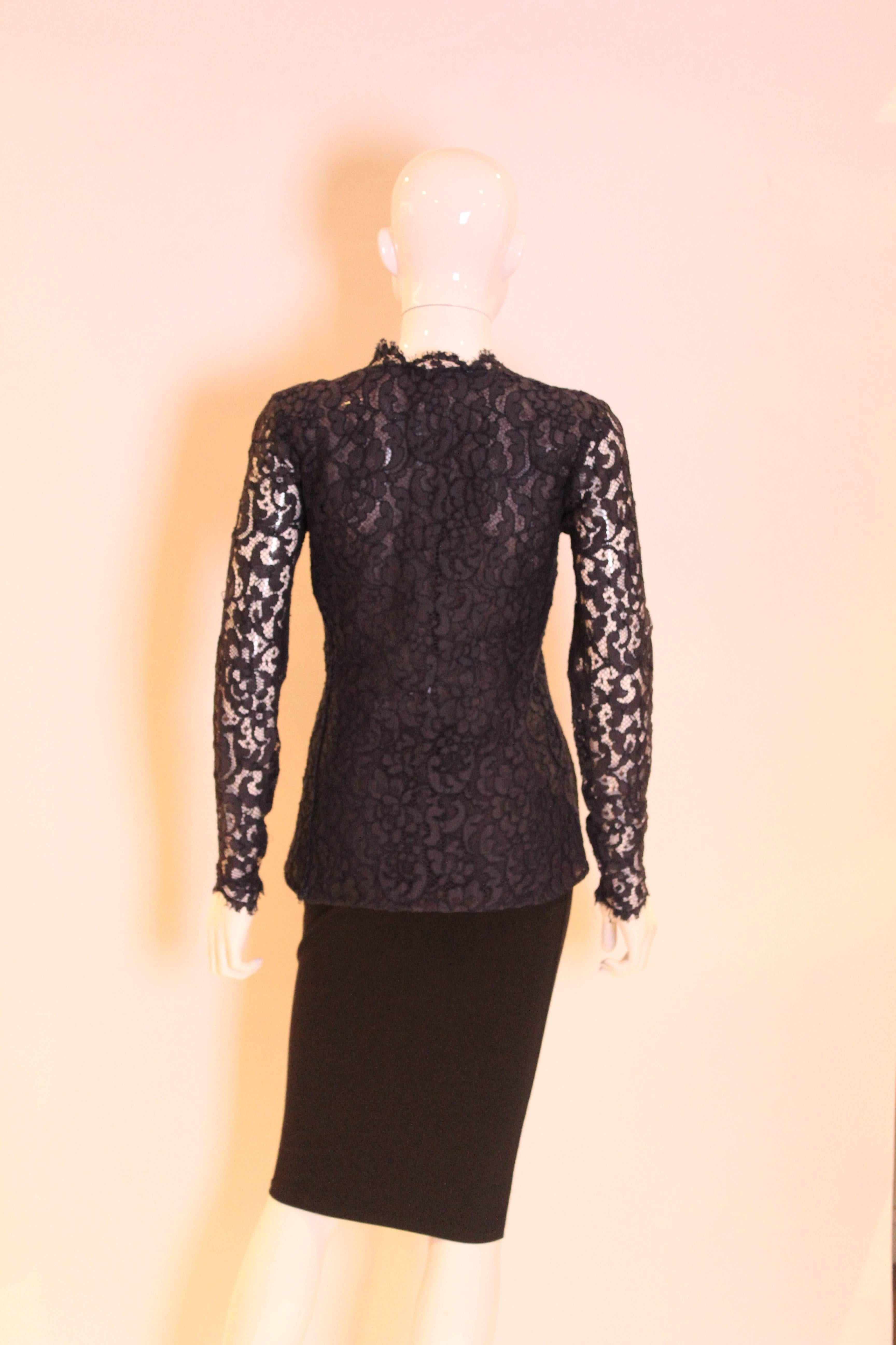 1990s Vintage Yves Saint Laurent Rive Gauche Blue Lace Top In Excellent Condition For Sale In London, GB