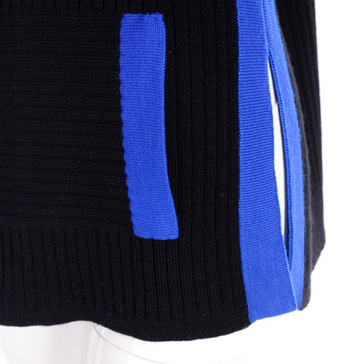 Yves Saint Laurent Pullover-Oberteil aus schwarzer Wolle mit blauem Besatz für Damen oder Herren