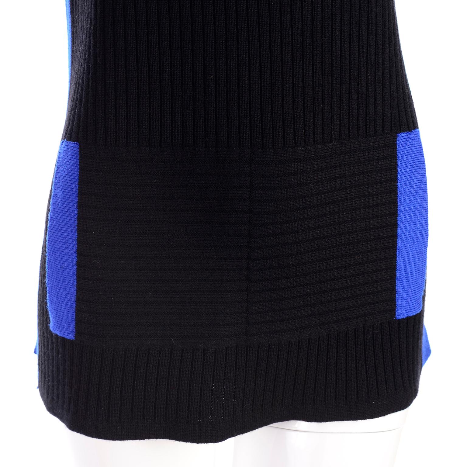 Women's or Men's Vintage Yves Saint Laurent Sweater Pullover Top in Black Wool W/ Blue Trim