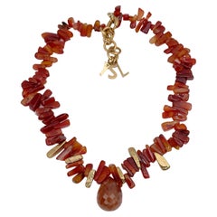 1990s Retro Yves Saint Laurent YSL Gold Tone Agate Beaded Necklace