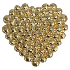 1990s Used Yves Saint Laurent YSL Gold Tone Bubble Pattern Heart Brooch