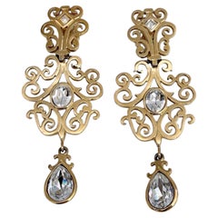 1990s Vintage Yves Saint Laurent YSL Gold-Ton Kronleuchter Clip auf Ohrringe