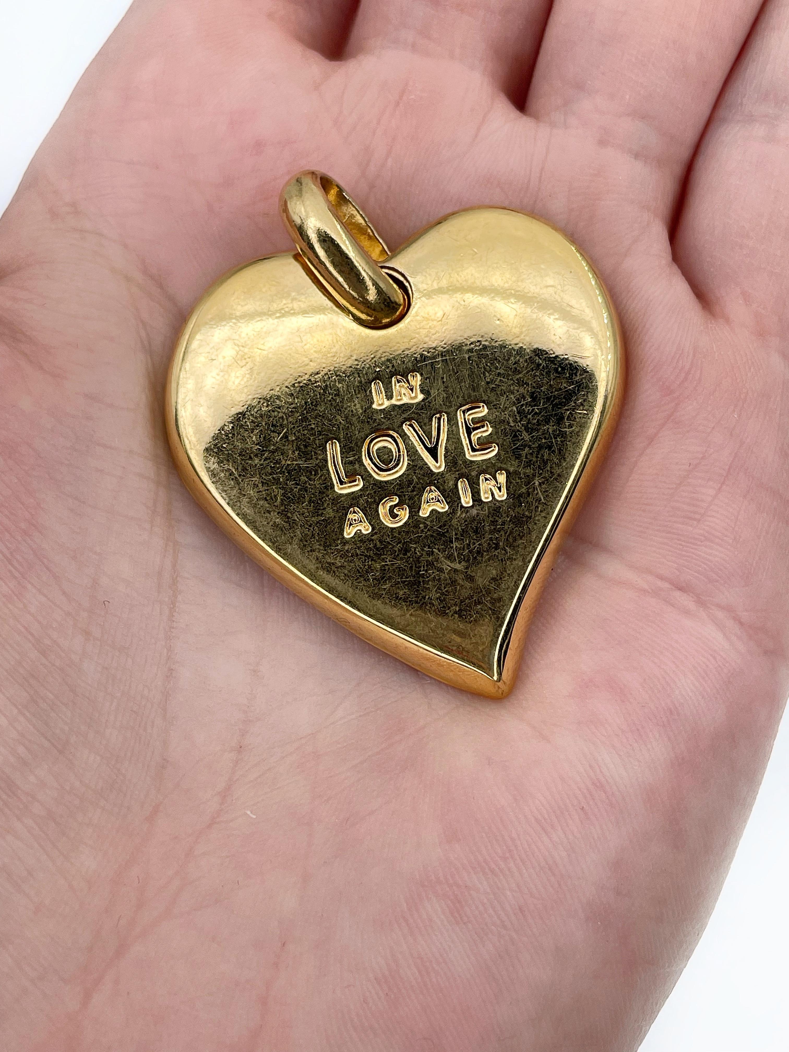 Modern 1990s Vintage Yves Saint Laurent YSL Gold Tone in Love Again Heart Pendant