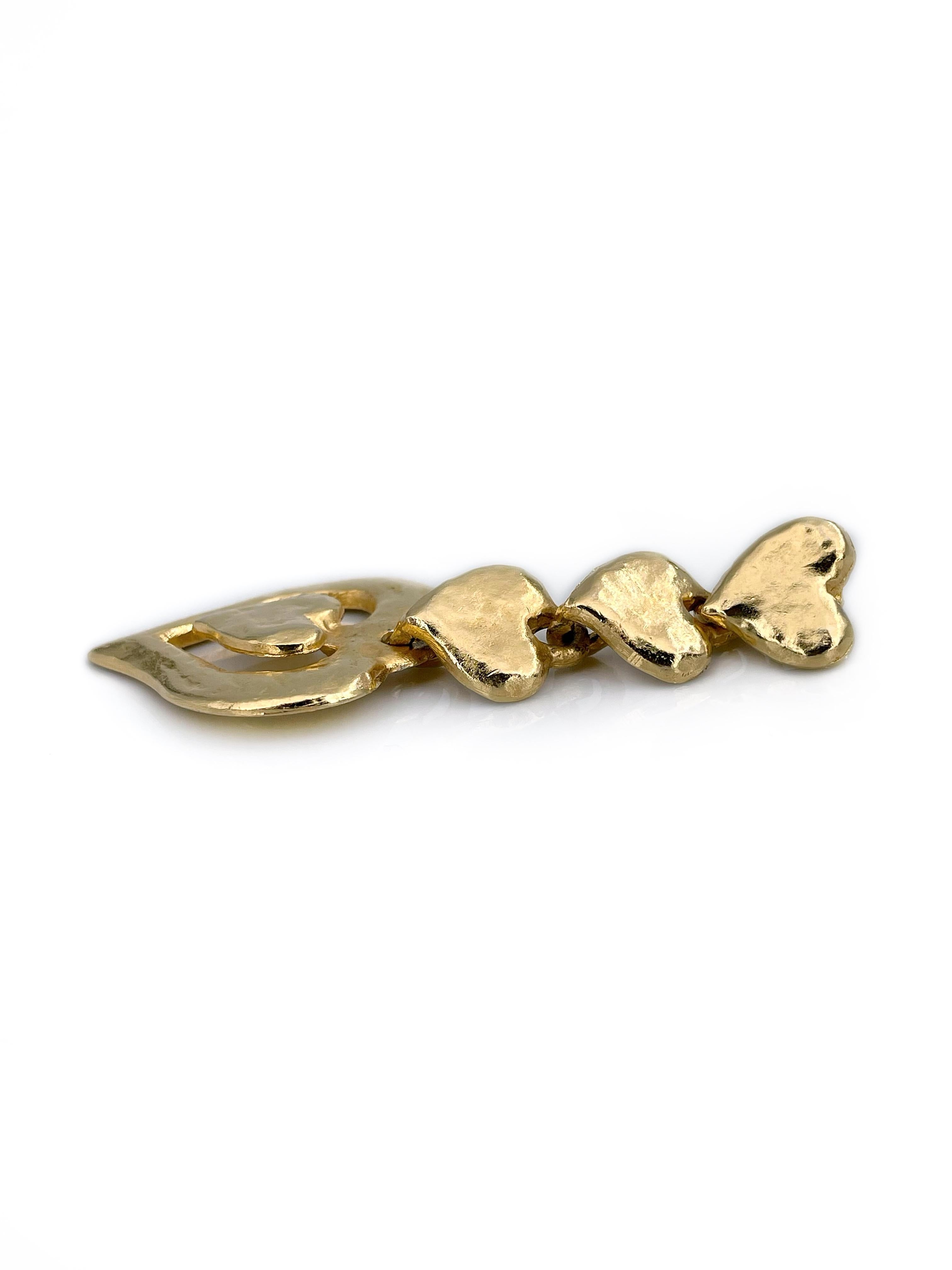 Modern 1990s Vintage Yves Saint Laurent YSL Gold Tone Multiple Heart Pendant