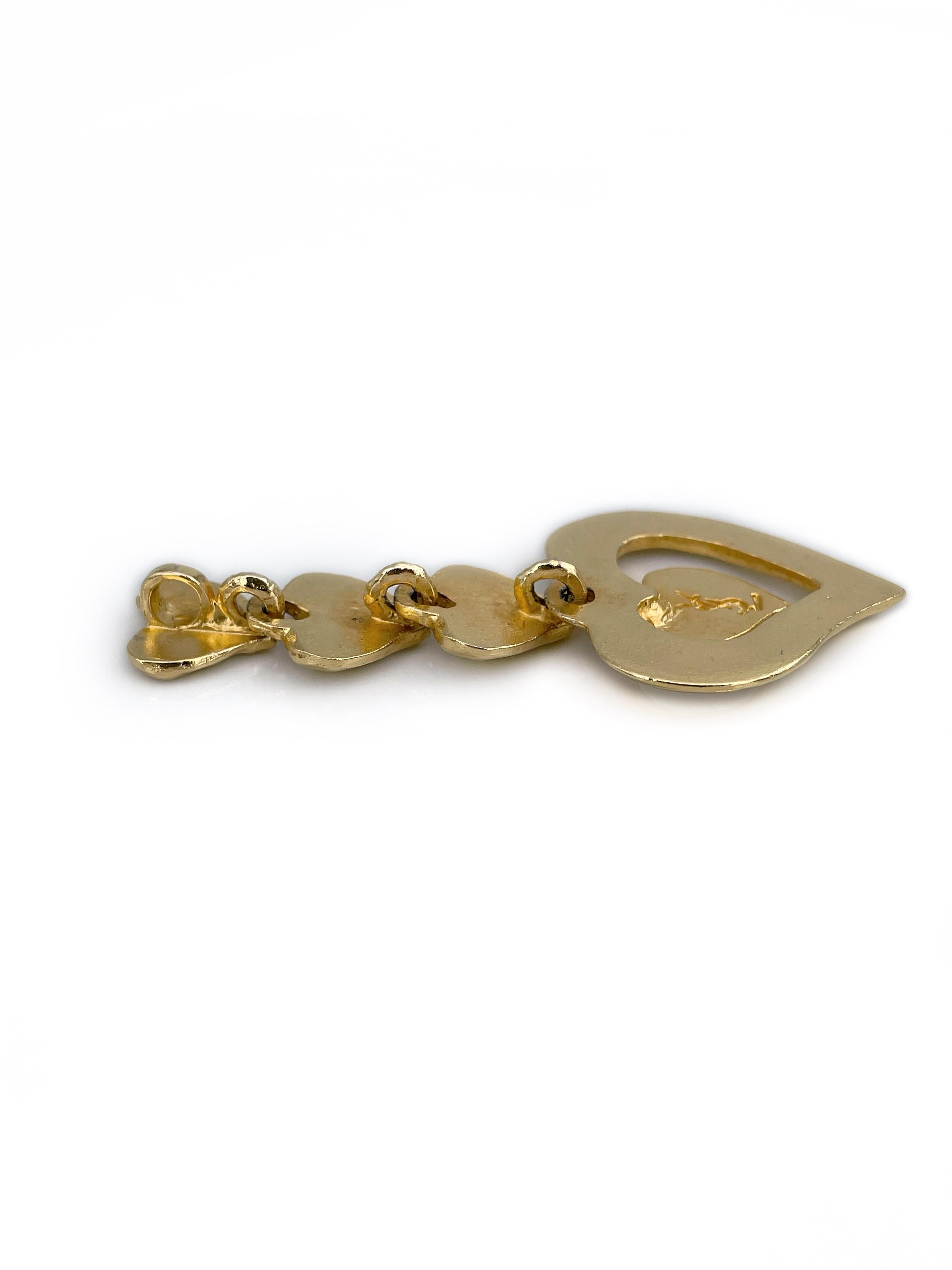 Women's 1990s Vintage Yves Saint Laurent YSL Gold Tone Multiple Heart Pendant